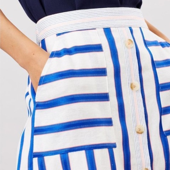 JOULES Orielle Linen Blend Midi Skirt White Blue Stripe NEW Coastal Size 2 - Picture 3 of 16
